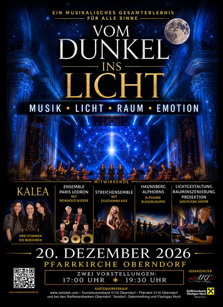 Veranstaltungsplakat für Vom Dunkel ins Licht mit Konzertdetails und den Mitwirkenden